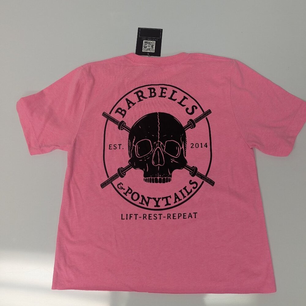 Barbells And Ponytails Crop "Skulls And Barbells" T-Shirt Sz S New